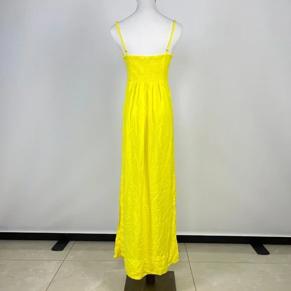 NWOT Farm Rio Linen Blend Yellow Sleeveless Midi Dress Size S